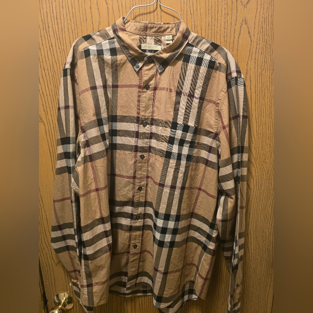 Burberry Brit Men's Beige Vintage Check Button Down Shirt XXL EUC - Picture 2 of 15